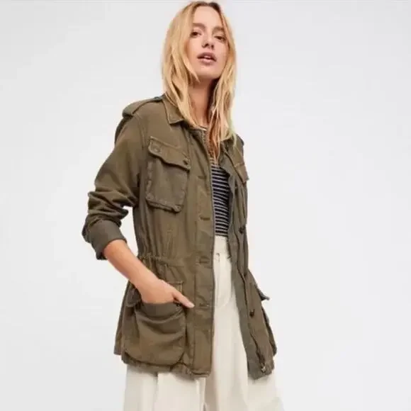 Free People Utility Cargo Jacket in Olive Green Size Small - Picture 1 of 12